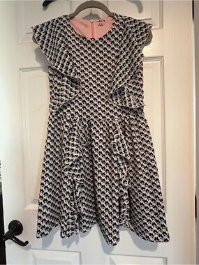 kidpik Pink cute flowy trendy Lined  Pastel Pink & Blue & Black Patterned Dress